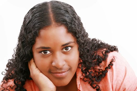 Isolated portrait of beautiful black teenage girl