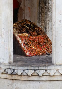 Vertical shot of a shiv ling for hindu worship inside the royal quarters at Kumbhalghar Fort