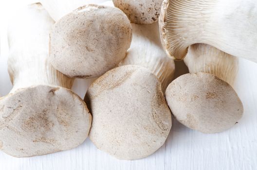 King oyster mushrooms on a white wooden table