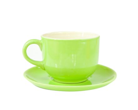 green cup of hot coffee on white background