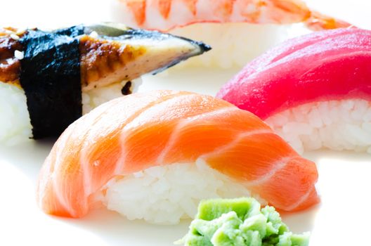Set of Japanese sushi close up