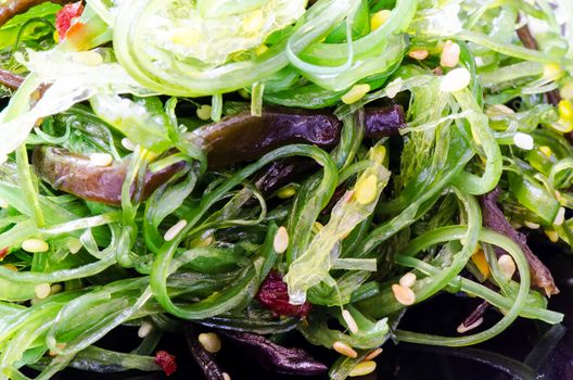 Chuka Seaweed Salad with sesame seeds close up