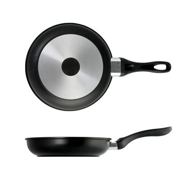 Fry Pan, side view and  top view, isolated on white background 