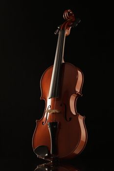 Elegant shot of a violin on black background