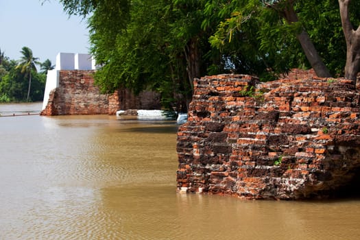 old brick wall flood