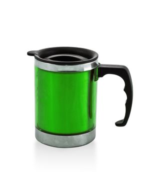 metal green cup in white background