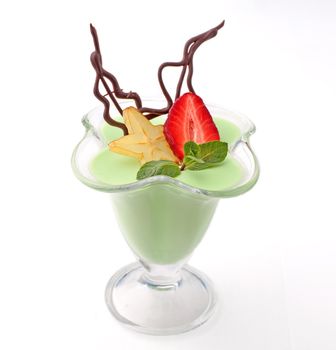 Ice cream cocktail with fruits and chocolate