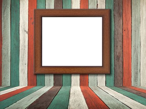 Picture frame on Old wood wall and floor for web page background