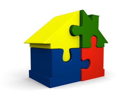 House symbol made of four colorful puzzle pieces not lined up