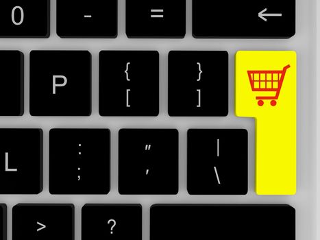 Symbol of shopping trolley on yellow key on keyboard