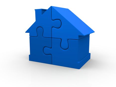 House symbol made of four blue puzzle pieces
