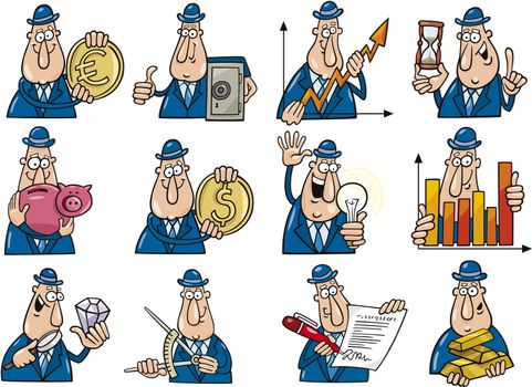 cartoon illustration of funny businessmen collection set