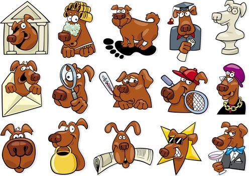 cartoon illustration of funny dogs icons set