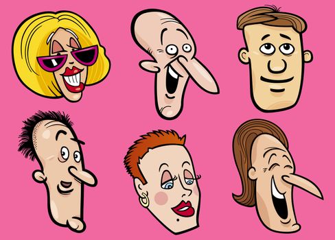 Cartoon illustration of happy people faces set