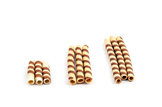 group of crunchy wafer stick for ice-cream decoration isolated on white background