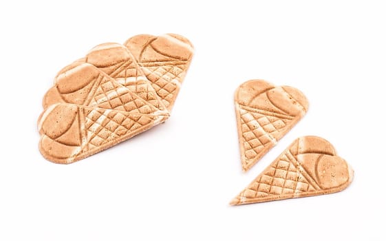 Wafer ice cream cone decoration on white background