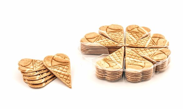 group of small wafer ice cream cone isolated on white background