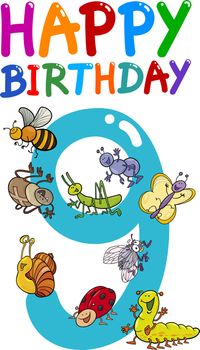 cartoon illustration design for ninth birthday anniversary