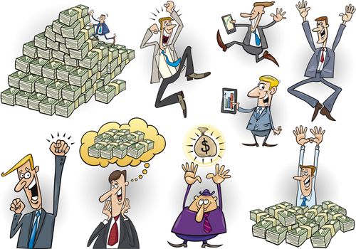 cartoon illustration of happy successful businessmen set