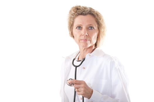 Female Doctor middle aged in uniform with stethoscope