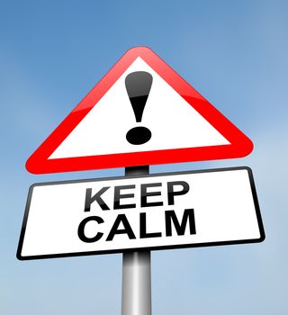 Illustration depicting a red and white triangular warning sign with a keeping calm concept. Blurred sky background.