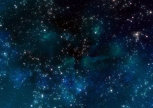 lots of stars in outer space with blue nebula clouds