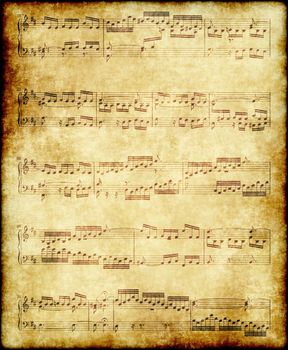 music notes by Bach on old brown vintage paper