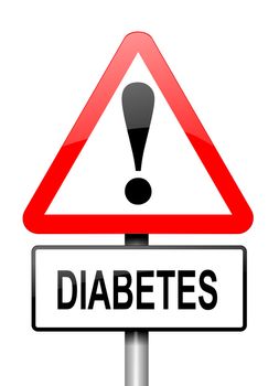 Illustration depicting a red and white triangular warning sign with a diabetes concept. White background.