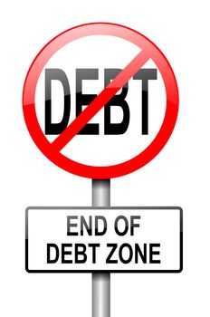 Illustration depicting a red and white road sign with a debt free concept. White background.