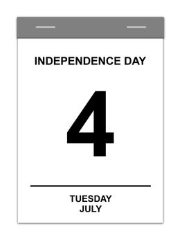 Calender showing July 4th Independence Day USA