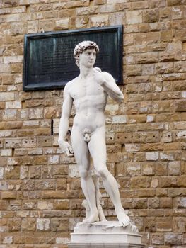 The stature of Michelangelo's David in Piazza della Signoria in Florence, Italy.