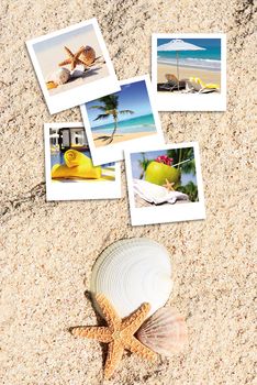 pola photography on the sand of a beach in summer with a sympatical message