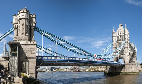 LONDON, UK - APRIL 30: Panoramic shot of Tower Bridge. April 30, 2012 in London. The iconic bridge was completed in 1894.