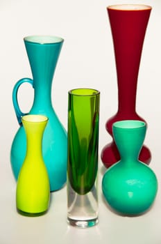 Five colourful retro vases, isolated