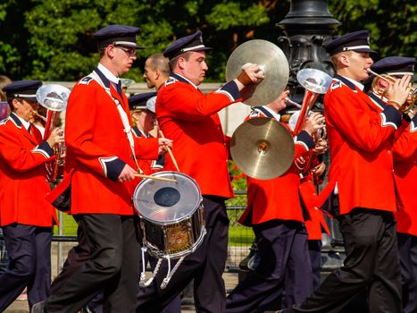 British pagentry, brass marching band in London.