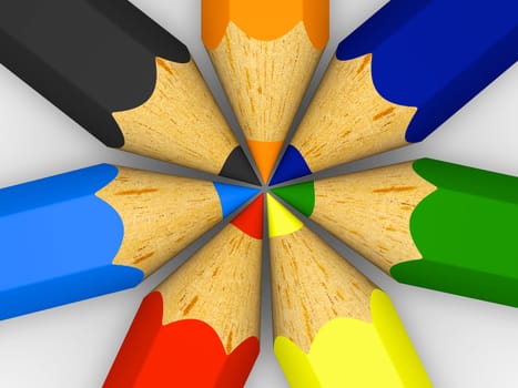 Detail of color pencils lined up in circle