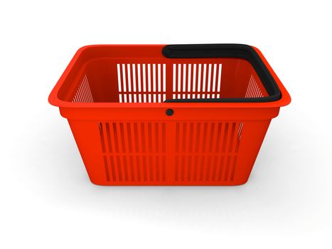 3D illustration of empty red plastic shopping basket