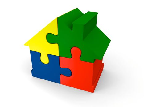 House symbol made of four colorful puzzle pieces
