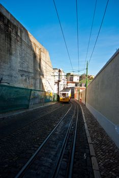 one of the old yelloe trams in Lisbon