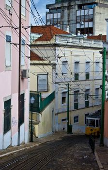 one of the old yelloe trams in Lisbon