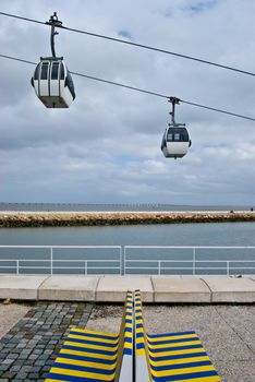 Cable car above the Tejo at the Expo park in Lisbon
