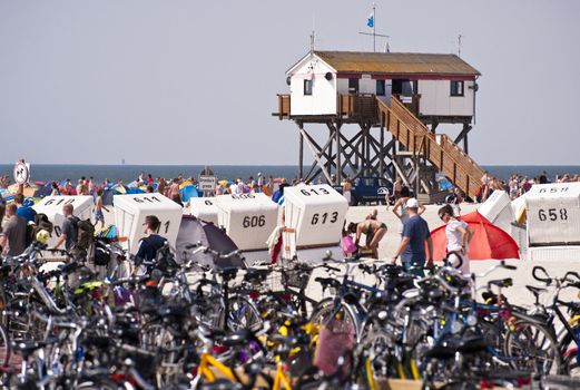 Bicycles on the beach of St. Peter-Ording, Germany