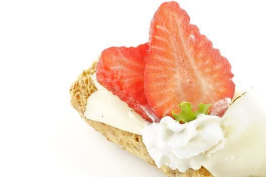 CreaspBread sandwich with cheese and strawberry isolated on whitebackground