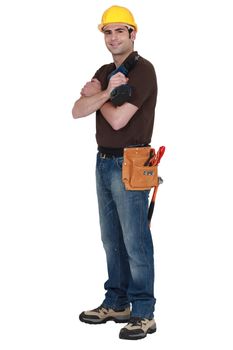 Woodworker holding drill
