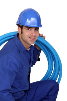 portrait of handsome plumber