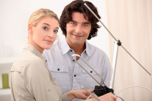 Couple with a television antenna