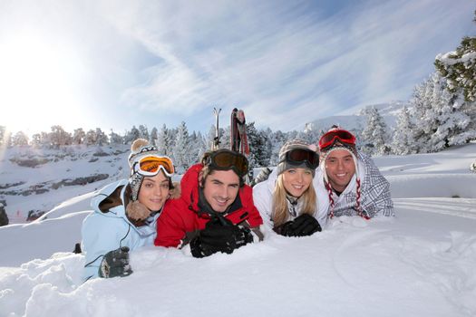 Portrait of a friends on a skiing holiday together