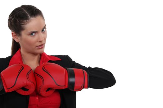 brunette with boxing gloves