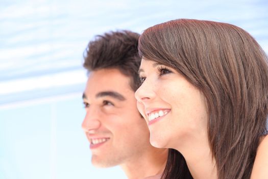 Closeup of a young couple's faces