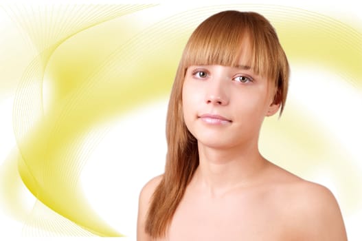 portrait of a beautiful natural young woman, with anstract background